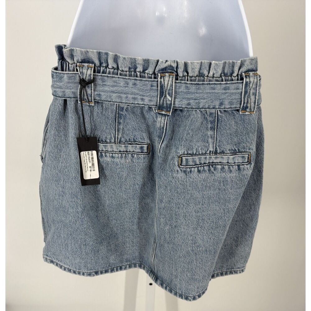 Denim Paperbag Waist Mini Skirt | Belted Jean Skirt with Cargo Pockets - Picture 3 of 6